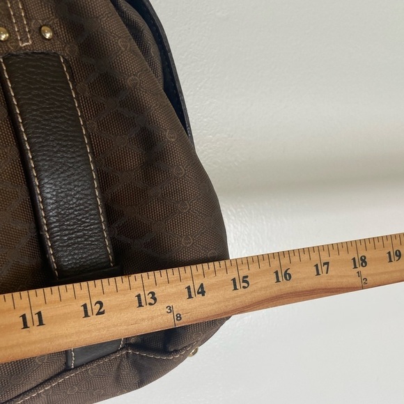 Etienne Aigner Shoulder Bag Brown Double Strap Fabric Leather Trim Gold Metal - Picture 5 of 9